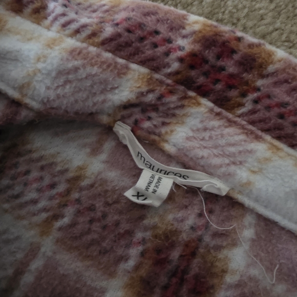 Maurices Pink and Cream Plaid Shacket Size XL - Picture 3 of 4